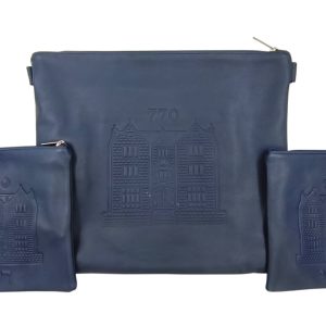 Genuine Leather Tallit and Tefillin Bag Set - Luxurious "770" Model in Chabad Design