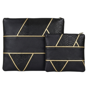 Genuine Leather Tallit and Tefillin Bag Set - Luxurious Black "Star of David" Model with Snakeskin Texture and Gold Trim