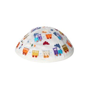 Children's Kippah with Trains, White