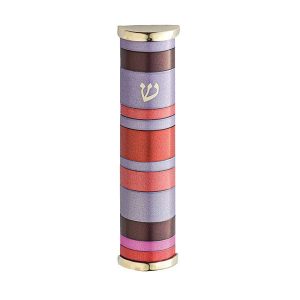 Striped Mezuzah Case in Bordeaux and Lilac