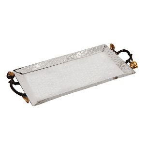 Large Stainless Steel Tray with Pomegranate Branches