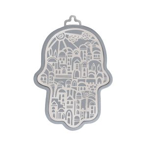 Small Stainless Steel Hamsa with Jerusalem Houses