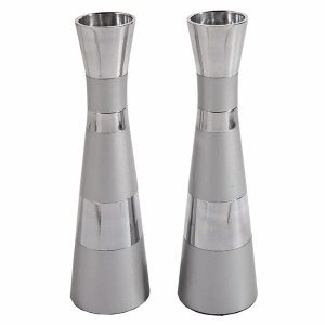 Large Shabbat Candlesticks in Shiny and Matte Silver