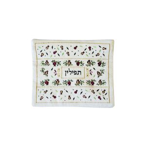 Tefillin Bag with Pomegranates in Burgundy and Green