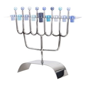 Modern Hanukkah Menorah with Blue Cups