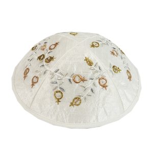 Embroidered Kippah with Pomegranates, Gold