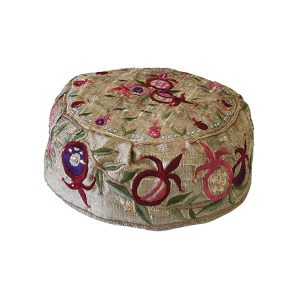 Embroidered Kippah with Pomegranates in Gold
