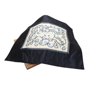 Challah Cover with Embroidered Center - Dark Blue and White