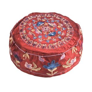 Embroidered Kippah in Burgundy with Flowers