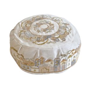 Embroidered Kippah with Jerusalem in Gold