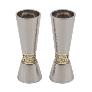 Large Shabbat Candlesticks with Golden Pomegranate Band