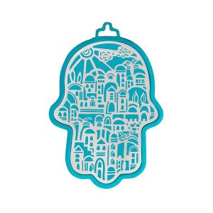 Small Turquoise Hamsa with Jerusalem View