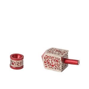 Small Dreidel with Pomegranates Cutout in Red
