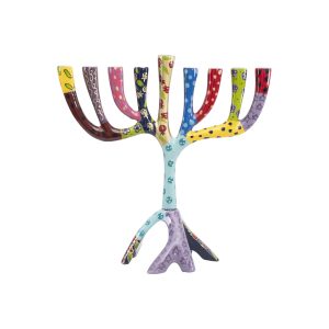 Medium Tree Hanukkah Menorah with Colorful Stripes