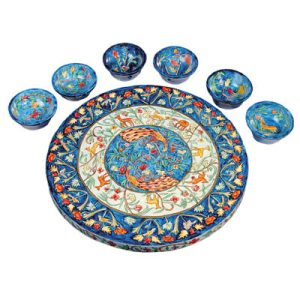Passover Seder Plate with Peacocks and 6 Small Dishes