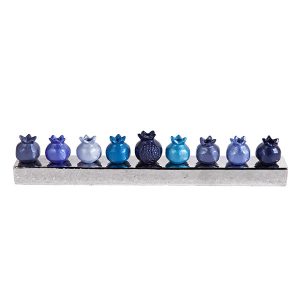 Pomegranates Hanukkah Menorah in Shades of Blue