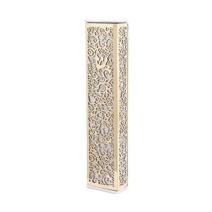 Wide Mezuzah Case with Pomegranates, Copper