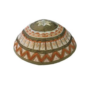 Brown Abstract Pattern Embroidered Kippah