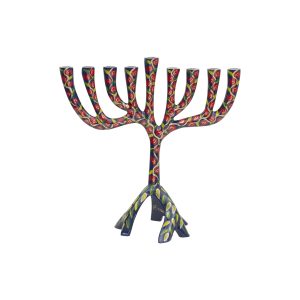 Medium Tree Hanukkah Menorah with Colorful Pomegranates