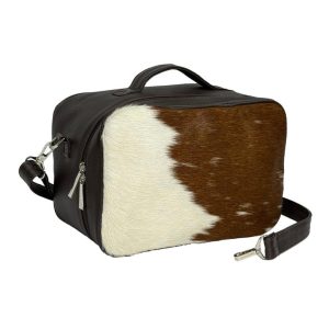Luxurious Tefillin Bag - Dark Brown Leather and Natural Cow Fur