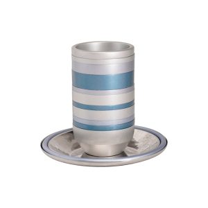 Kiddush Cup Fully Covered in Gray and Light Blue Rings