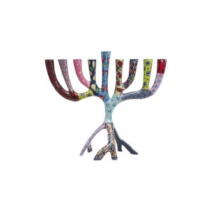 Small Tree Hanukkah Menorah with Colorful Stripes