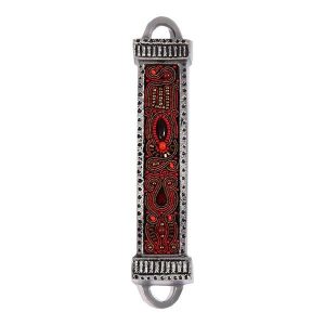 Metal and Embroidery Mezuzah Case in Bordeaux