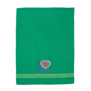 Green Kitchen Towel - Embroidered Heart, Israel
