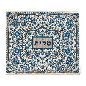 Tallit Bag with Full Embroidery in Blue and White