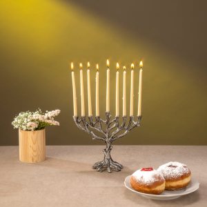 Silver Tree of Life Hanukkah Menorah, 20 cm