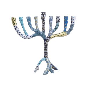 Large Tree Hanukkah Menorah with Blue Stripes