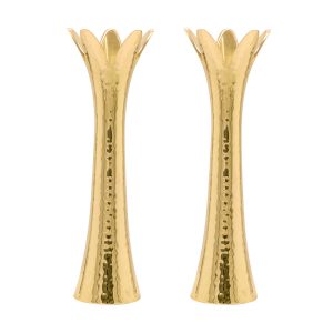 Gold-Tone Flower Shabbat Candlesticks 21 cm