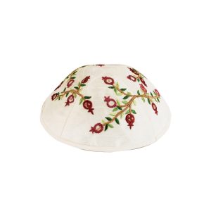 Embroidered Kippah with Pomegranates, Dark Shades