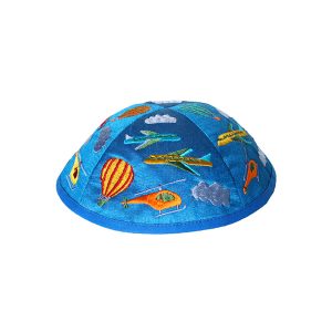 Children's Kippah with Airplanes, Blue