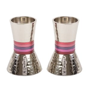 Small Shabbat Candlesticks with Pink Rings