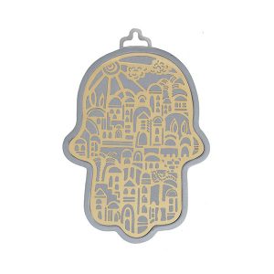 Small Silver Hamsa with Golden Jerusalem