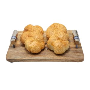 Challah Board with HaMotzi and Blue Rings
