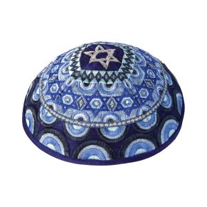 Fully Embroidered Kippah with Blue Magen David
