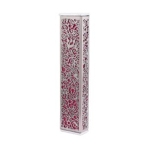 Wide Mezuzah Case with Pomegranates, Red