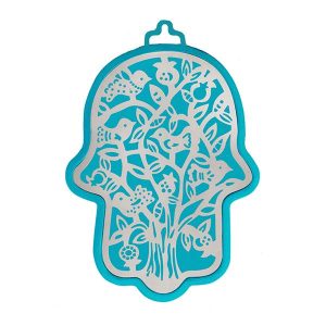 Large Turquoise Hamsa with Bird Tree