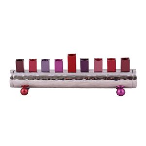 Small Round Bar Hanukkah Menorah in Burgundy