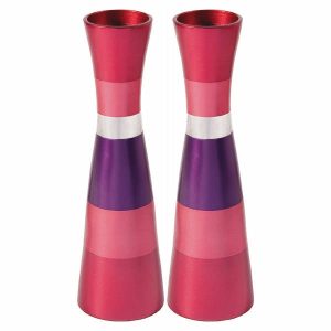 Large Shabbat Candlesticks in Burgundy, Pink and Purple