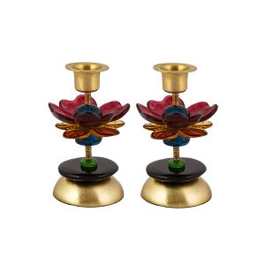 Small Shabbat Candlesticks - Burgundy Flower