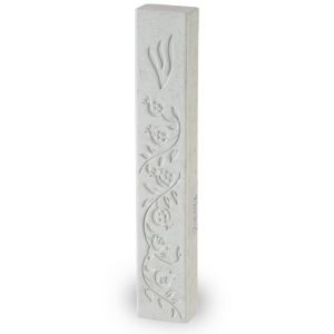 Mezuzah Case in Concrete Style – "Pomegranate Branch" Model White Monochromatic Block (Scroll up to 12 cm)