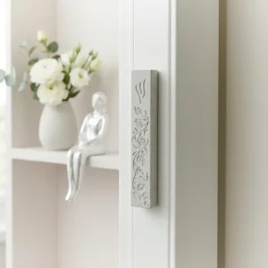 Mezuzah Case in Concrete Style – "Pomegranate Branch" Model White Monochromatic Block (Scroll up to 12 cm)