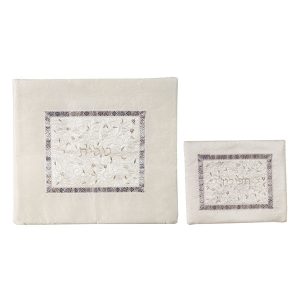 White Tallit Bag with Silver Embroidered Center