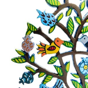 Painted Hanukkah Menorah with Pomegranates and Birds