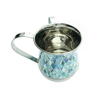 Metal Netilat Yadayim Cup (Wash Cup) with Abstract Blue Pattern