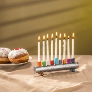 Small Round Bar Colorful Hanukkah Menorah