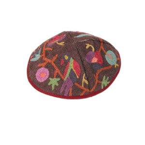 Hand-Embroidered Kippah with Birds